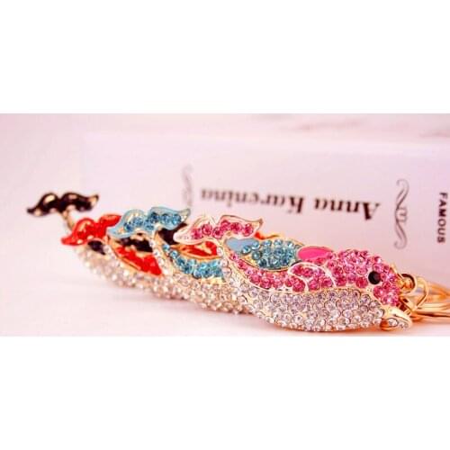 Keychain Animal Keyring Purse Bag Rhinestone Dolphin Crystal Blue Key Chains Charm Pendant Women Gift Jewelry