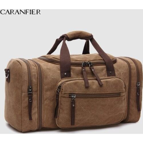 CARANFIER Men Casual Outdoor Travel Duffle Climbing Shoulder Bags Canvas Handbags Multi-Fuction Portable Folding Luggage Package