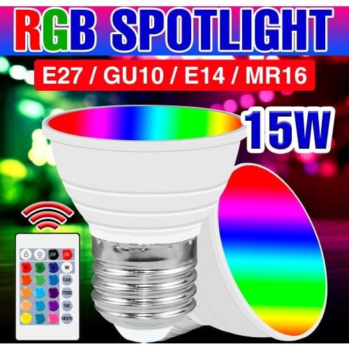 GU10 RGB Lamp 110V Light 220V LED Bulb E27 Spotlight E14 Color Ampoule 15W Round Bulb MR16 Bombilla Indoor Smart Control Light