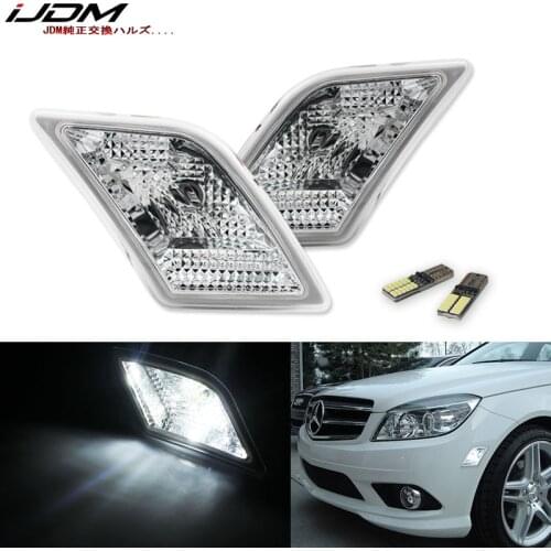 IJDM LED Bulb Front Side Marker Light Kit For 2008-11 Mercedes Pre-LCI W204 C250 C300 C350 C63 AMG, Replace OEM Sidemarker Lamps