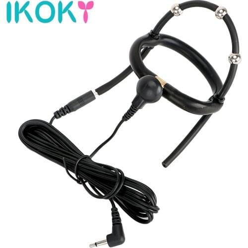 IKOKY Masturbators Penis Glans Ring Electro Shock Massager Sex Toys For Men Gay Stimulate Silicone Electrical Conductive