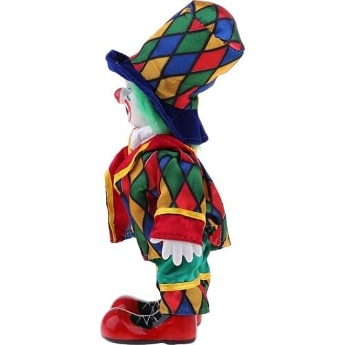 Interesting Harlequin Smiling Clown Doll Standing Porcelain Doll Home Decor