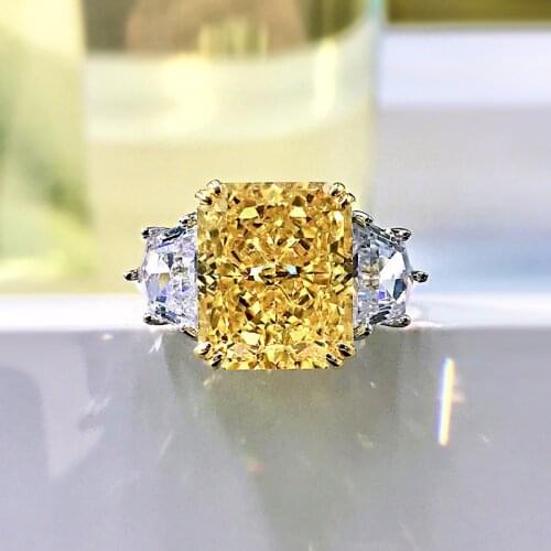 New 925 Sterling Silver 10*12mm Radiant Cut Simulation Yellow Diamond Ring Fashion Anniversary Gift