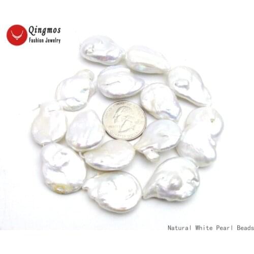 Qingmos Natural 20*25mm Coin Round White Pearl Loose Beads for Jewelry Making DIY Necklace Bracelet Earring 14" Strands lo840