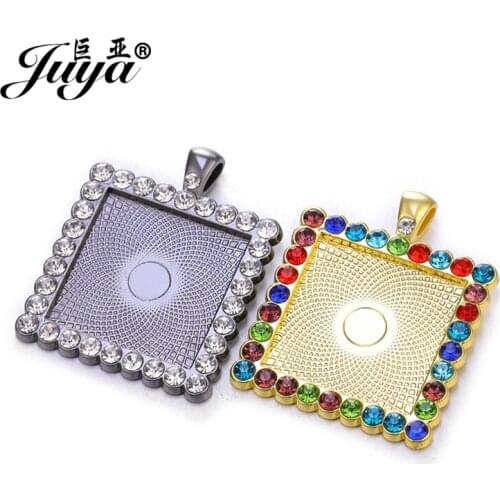 JUYA 3pcs/lot 30mm Square Alloy Diamond Cabochon Blank Base For Pendant Necklace Bracelet DIY Jewelry Making Findings Wholesale