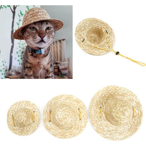 Fashion Pet Woven Straw Hat Cat Sun Dog Cosplay Hat Sombrero Small Dogs Cats Hawaiian Beach Party Straw Hat Costume Accessories