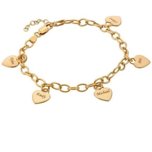 MYLONGINGHCHARM Customize Women Hearts Bracelet with Names Stainless steel heart bracelet