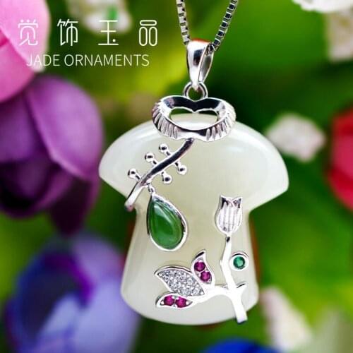Nephrite Jade pendant cheongsam female models 925 sterling silver rose gold inlaid necklace white nephrite pendant gift