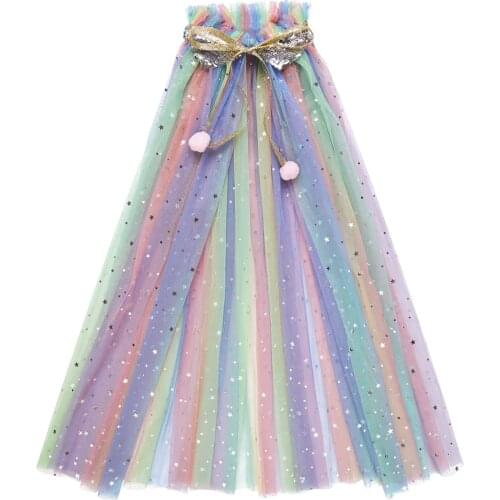 New Kids Girls Princess Party Costume Sparkling Sequins Tulle Princess Cloak Capes Children Halloween Birthday Party Dress Up