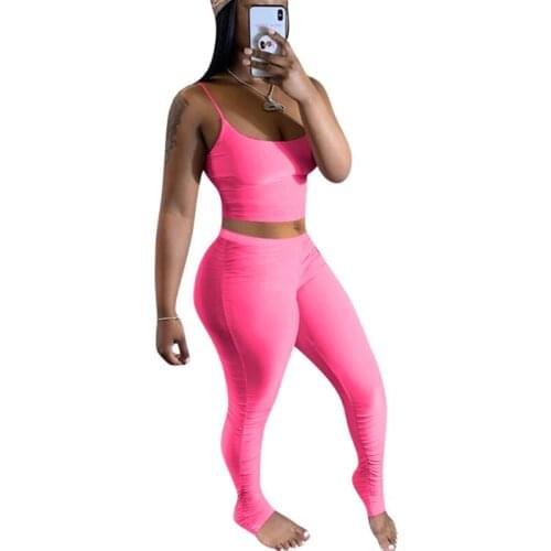 New Arrival Ladies Strap Sleeveless Bodycon Bodysuit Stacked Ruched Two Piece Set