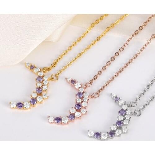 Wholesale 10pcs Simple Crystal Moon Necklaces Boho Jewelry Rose Gold Crescent Necklace Moon Mom Gifts 2021 Collares Mujer