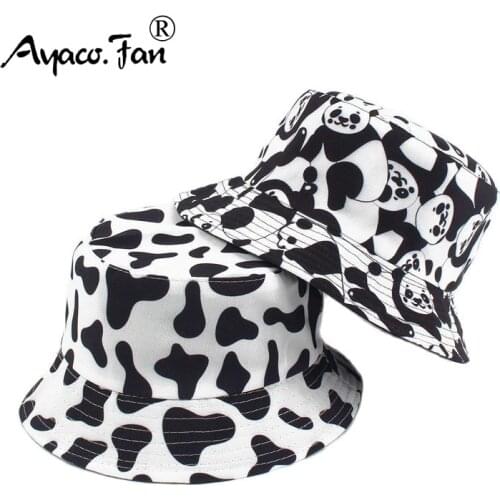 Cow Panda Zebra Pattern Bucket Hats Two Side Wear Unisex Caps Hip Hop Gorros Men Women Summer Panama Cap Beach Sun Fishing Hats