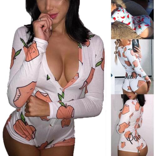 Sexy Women Bodysuit Long Sleeve Deep V Neck Bodycon Stretch Leotard Crop Top Button Short Romper Pajamas Women Jumpsuit Overalls