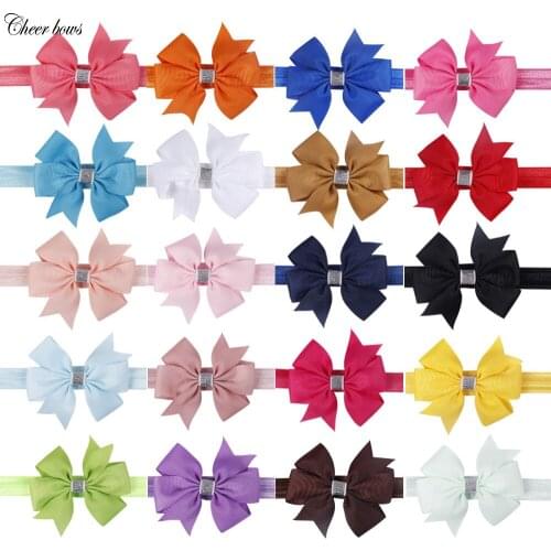 20 Pcs/Lot 3" Pinwheel Bow Headband Solid Grosgrain Ribbon Bow-Knot Headbands Shining Bling Hair bands Girls Hair Accessori