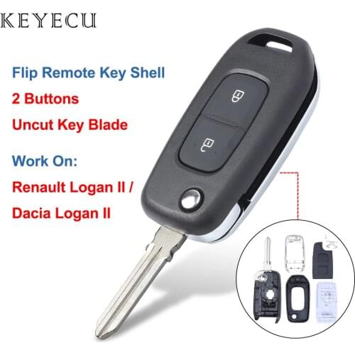Keyecu Flip Remote Car Key Shell Case Cover 2 Buttons for Renault Dacia Logan 2 Logan II 2018 2019 2020