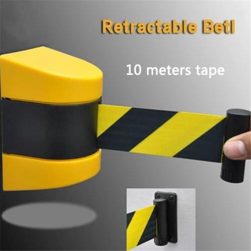 Max 10m Belt Length Wall Mounted Retractable Belt Barrier With Yellow / Black Striped Caution Belt For Separated Region
