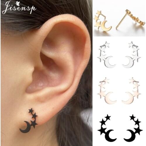 Bijoux 2021 Korean Star Moon Earings Fashion Jewelry for Women Girls Kids Small Stainless Steel Earrings Punk Piercing Studs