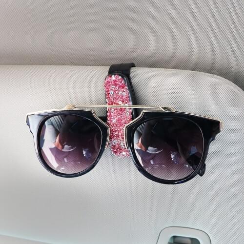Rhinestone Diamond Sun Visor Sunglasses Eyeglasses Holder Glasses CasesStorage Holder Portable Auto Fastener Clip Universal