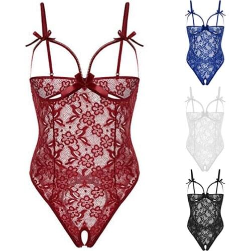 Top Fashion Female Lace Sexy Openwork Jumpsuit Open File Sling Sexy Suit European And American Sexy Underwear Wholesale