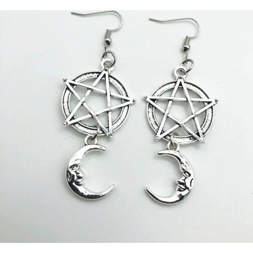 Vintage Goth Gothic Pentagram moon earrings e girl aesthetic accessories goth girl jewelry aesthetic grunge accessories