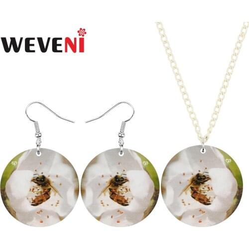 WEVENI Acrylic Round Sweet Honeybee Bee Jewelry Sets Flower Insect Animal Necklace Earrings For Women Kids Girls Gift Decoration