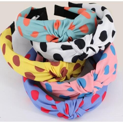 Korean Vintage Wide Top Knot Hairbands for Women and Girls Fashion Hair Decoration Sweet Dots Headband 12pcs/lot
