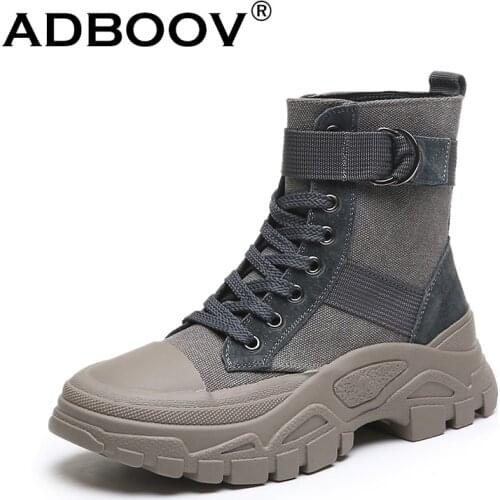 ADBOOV New Canvas Boots Women Fall Winter High Top Canvas Shoes Martens Woman Boots Botas Mujer