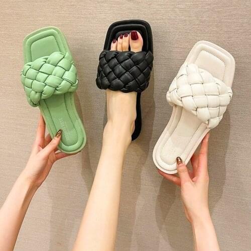 2021 New Women Brand Summer Slides High Quality Weave Open Toe Flat Casual Slipper Leisure Sandal Female Beach Flip Flops