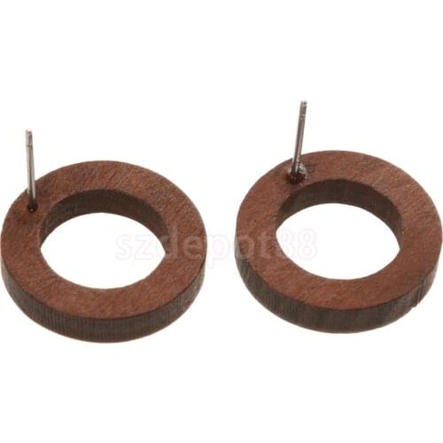 Women Jewelry Earings Brown Vintage Round Hollow Wood Stud Earrings
