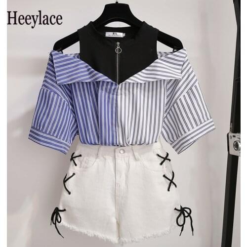 2 Pieces Shorts Sets Summer Sweet Korean Off Shoulder Tops And Shorts 2 Pieces Sets Women Clothing Two Pieces Outfits Plus Size