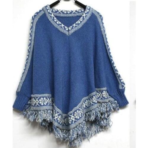Cape Sweater 2021 Fall/Winter Womens Bat Sleeve Loose Pullover Fringed Hem Cloak Casual Top Womens Knitted Sweater Cloak Women