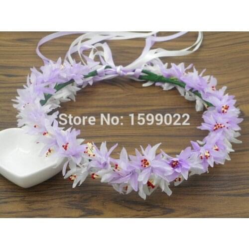 Fairy Flower Crown Purple White Flower Girl Head Wreath Woodland Wedding Bridal Halo Headband Handmade Princess Hair Accessories