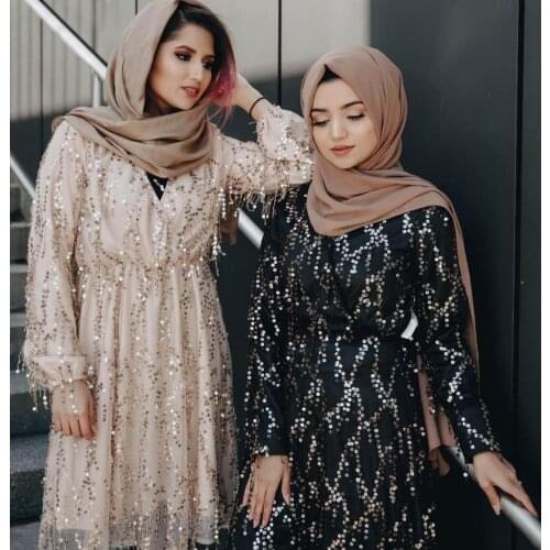 Sequined tassel fashion temperament Double layer dress female v-neck long sleeve dress formal style gown dress with lining F1377
