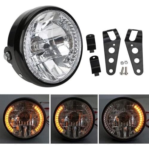 1*New Universal 7" 12V Motorcycle Round Headlight Turn Signal Light Head Lamp For Harley Bobber Honda Yamaha Kawasaki Cafe Racer