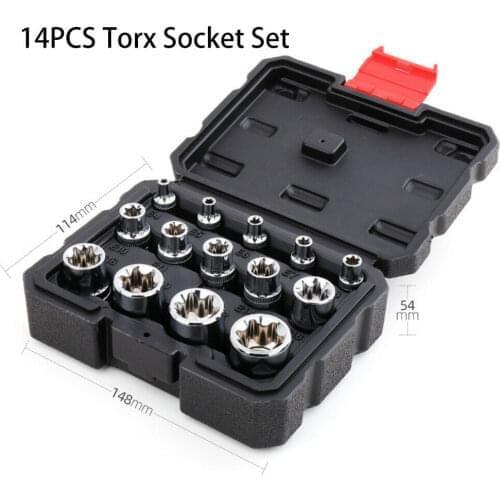 14pcs Flower Type Socket Set Drive Socket Set E Type Socket Inner Flower Plum Blossom Socket Driver Square Auto Repair Tools