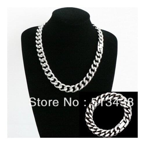 15mm huge cuban curb chain Stainless Steel necklace & bracelet gothic mens jewelry set Free ship