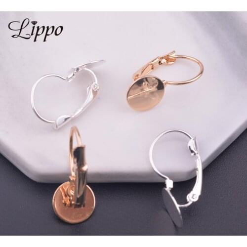 20pcs Copper Silver Color 10mm Tray hook French Lever Back Ear Hook Bezel with Setting Tray for Glass Cabochons
