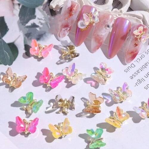 5PCS Super Shiny AB Crystal Butterfly Nail Art Decoration Holographic Butterflies Rhinestones DIY UV Gel Manicure Accessories
