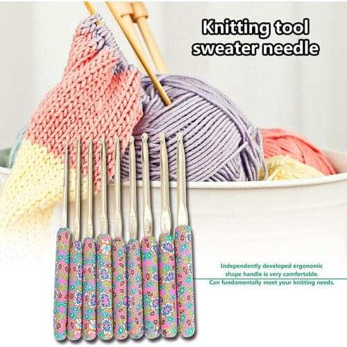 9Pcs Knitting Needles Set Aluminum Crochet Hook Polymer Clay Handles Sewing Weave Needles DIY Craft Knitting Yarn Sweaters
