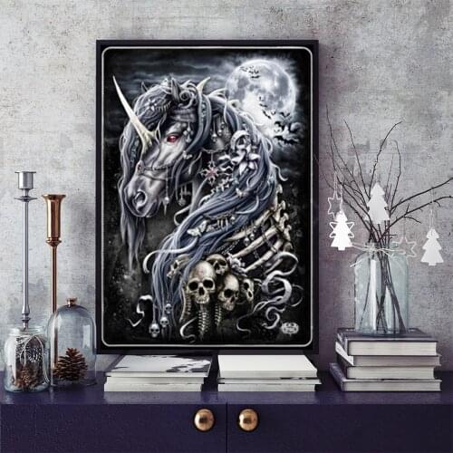 5D Diamond Painting Square/Round Diamond Embroidery Animal Skull Dark Horse Rhinestone DIY Decoration Picture Cross Stitch Kit
