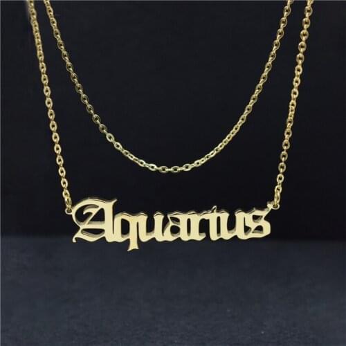 Astrological Zodiac Kewelry Aquarius Necklace Script Bijoux Femme Choker Chain Stainless Steel Gothic Charms Pendant