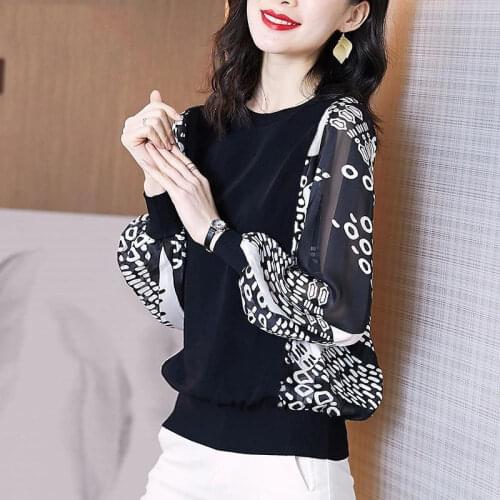 Black Shirt Elegant Woman Top Blouse Basic Long Sleeve Tees Plus Size Ladies Clothes Loose Casual Tunic Chiffon