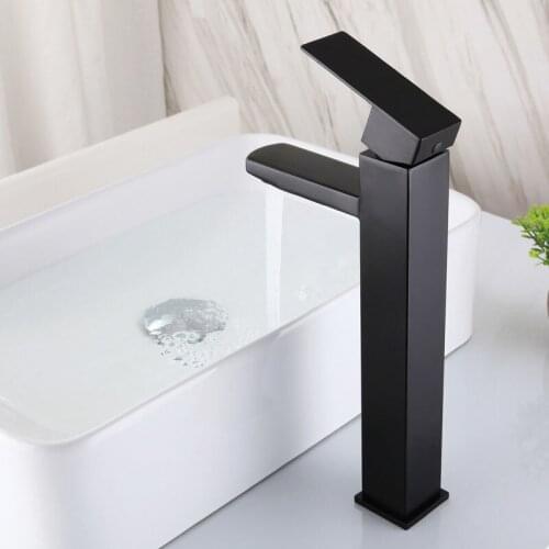 Black/ Brushed Tall Basin Sink Faucet Slim Bathroom Washbasin Water Mixer Tap Hot Cold Water Basin Crane Tap Bathroom Tap