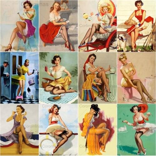 Retro Diamond Painting 5D Diy Sexy Female Full Diamond Embroidery Cross Stitch Picture Craft Art Mosaic Home Decoration Gift Kit