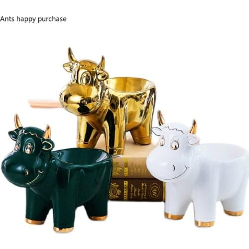 Ceramics Animal Storage Ornaments Cow/deer Key Storage Box Groceries Organize Tray Desktop Statue Crafts Decoration Furnishings