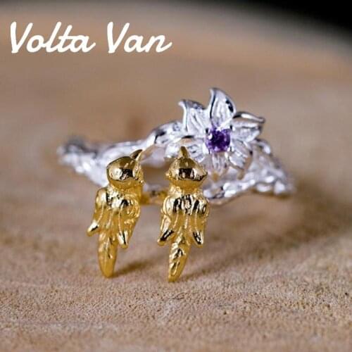 Volta Van 925 Sterling Silver Rings 2021 New Fine Jewelry Elegant Zircon Classic Branches Birds National Style Opening Rings