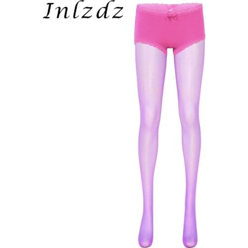 Womens Lingerie See-through Pantyhose Glossy Lace Trim Sexy Underwear Summer Elastic Waistband Sheer Stockings Tights Leggings