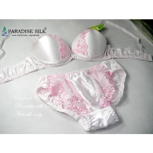 Special Offer 38B Bra 100% Natural Pure Silk Sexy Wire Padded Lacy Bra Set Sexy Bra And Panty Sets