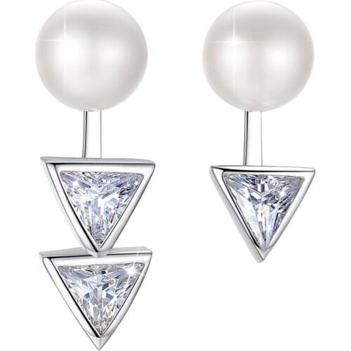 ANNA QUEEN Freshwater Pearl Stud Earrings Detachable Asymmetric Triangle Drop Earrings Jewelry Gift PEW0058