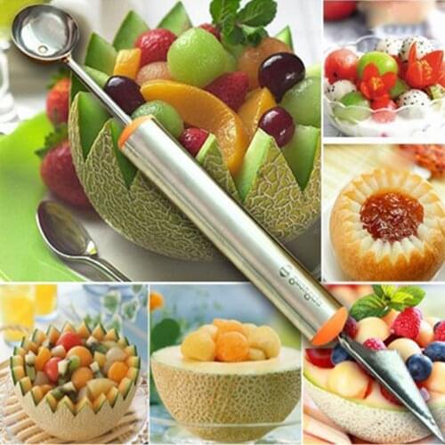Stainless Steel Melon Ball Scoop Carving Knife Fruit Spoon Ice Cream Sorbet Double-end Cooking Tool Kitchen Accessories Gadgets